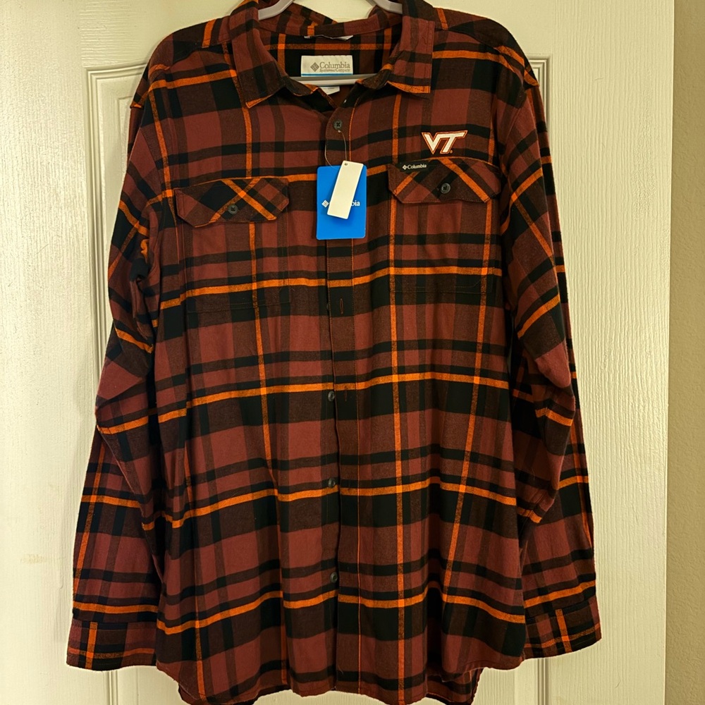 Virginia Tech Columbia Plaid Flannel Shirt - Maroon and Orange